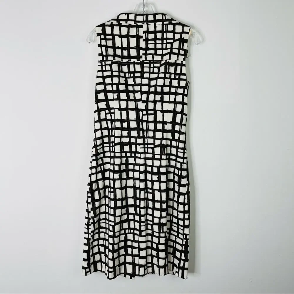 Vintage Talbots white black brown corduroy button pocket midi dress 6